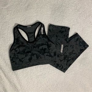 Gymshark Adapt Camo Seamless Leggings and Sports Bra Set Women's Size Small Grey
